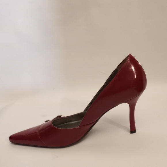 Final Sale - BCBG - PARIS Deep Red Patent Leather Pointed Toe Stiletto Heels - Picture 2 of 9